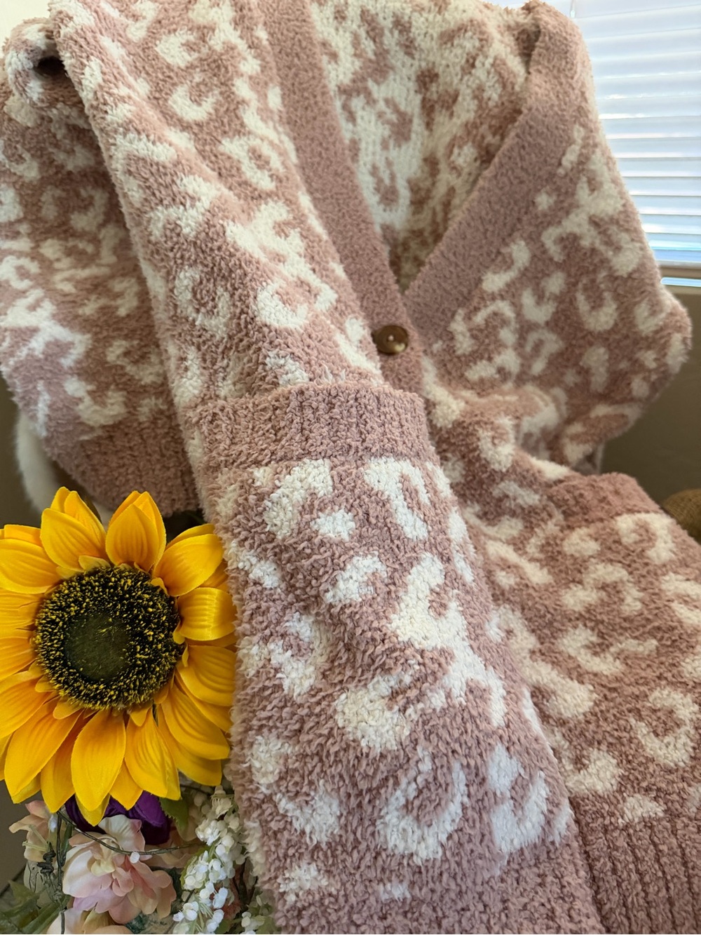 UGG Dusty Rose and White Leopard Print Button Cardigan